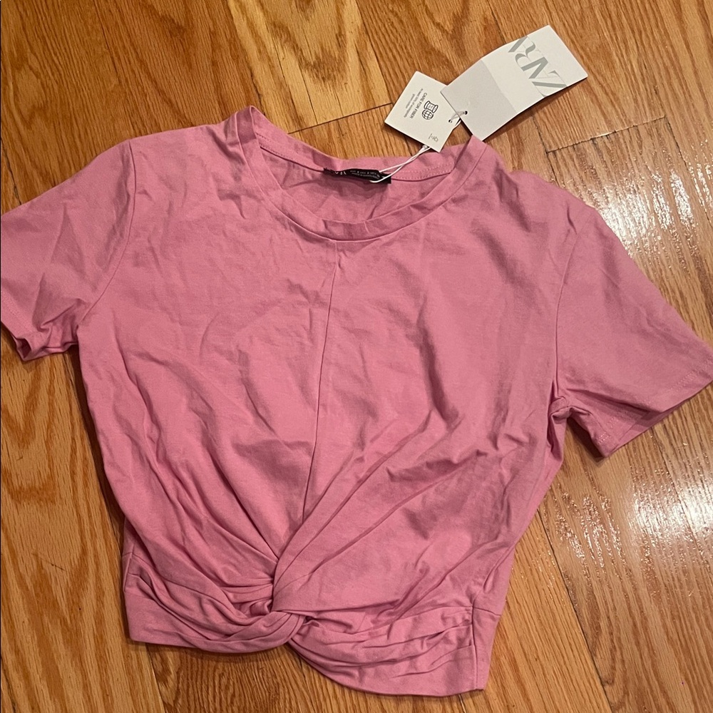 Zara Pink Twist Front Short Sleeve Tee